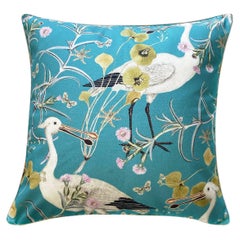 Turquoise Pillow with Floral and Spoonbill Bird Images made in South Africa
