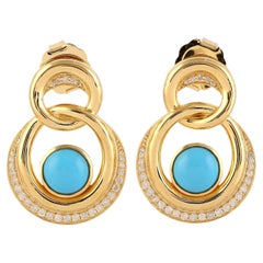 Turquoise Diamond 14 Karat Gold Interlocking Earrings