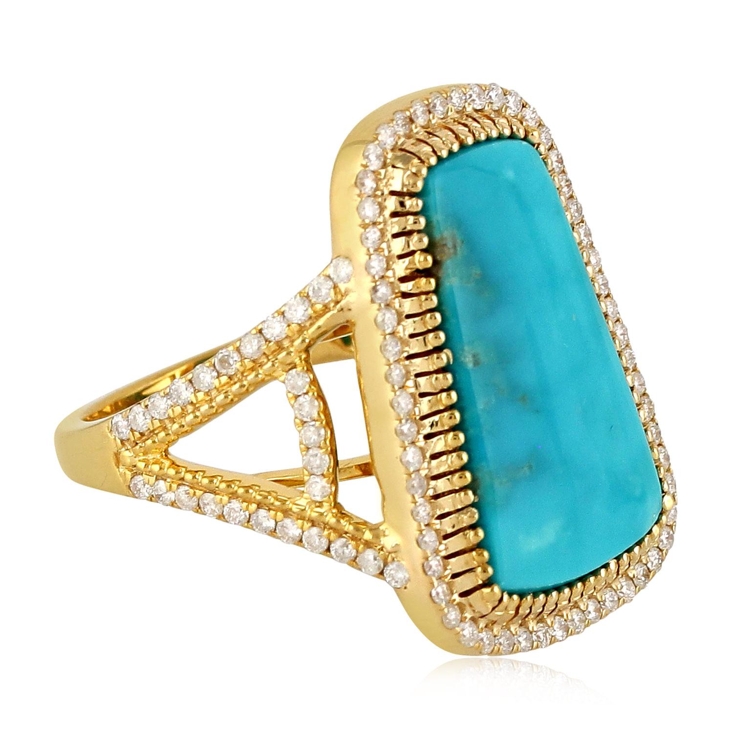 Mixed Cut Turquoise Diamond 14 Karat Gold Ring For Sale