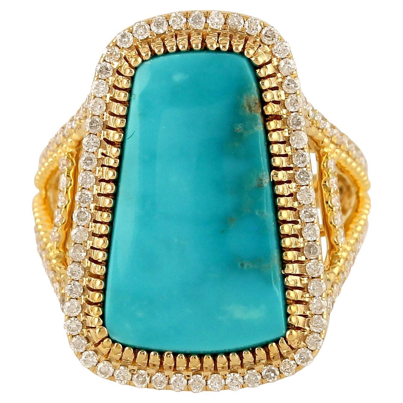 Turquoise Diamond 14 Karat Gold Ring For Sale