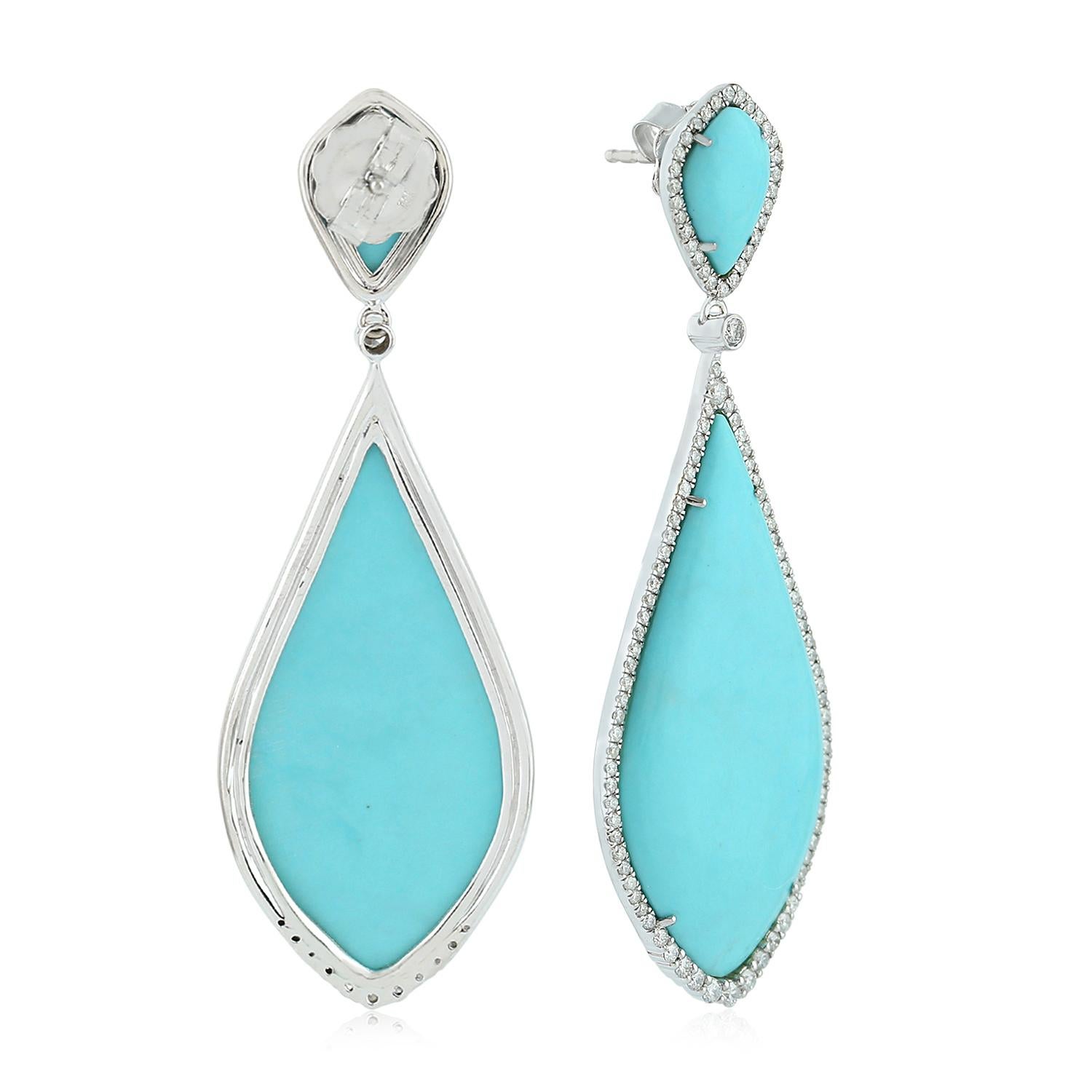 Turquoise Diamond 14 Karat White Gold Earrings (Zeitgenössisch) im Angebot