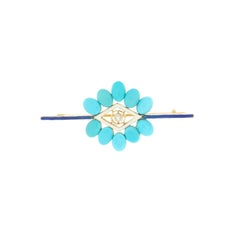 Broche moderne en turquoise, émail bleu et diamant en or jaune 14K