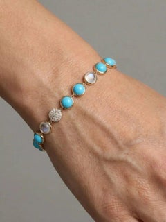 Turquoise & Diamond 14K Yellow Gold Tennis Bracelet