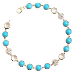 Bracelet tennis en or jaune 14 carats, avec turquoise et diamants
