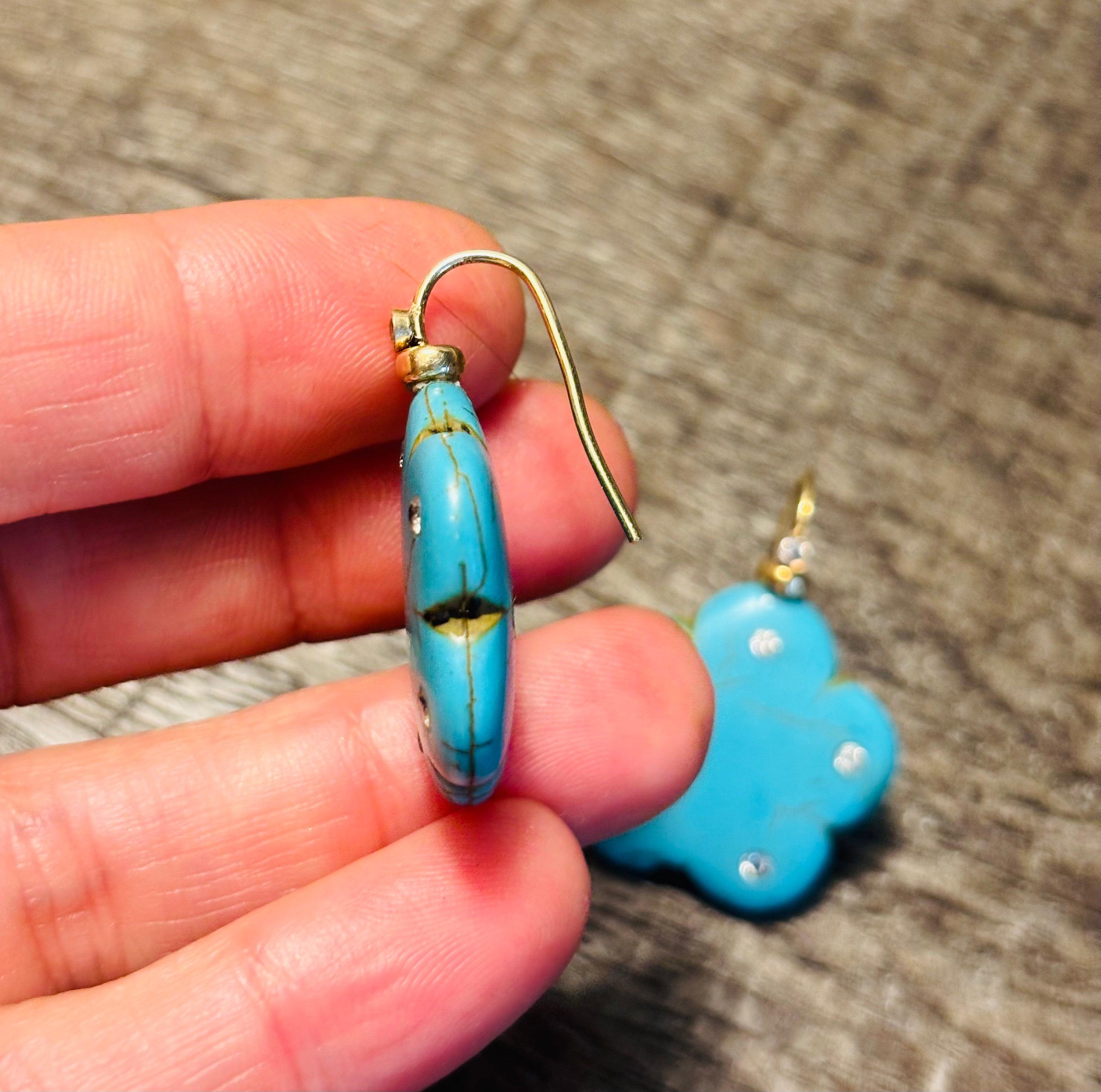 Orecchini con turchese, diamanti e oro 14k In condizioni Nuovo in vendita a New York, NY