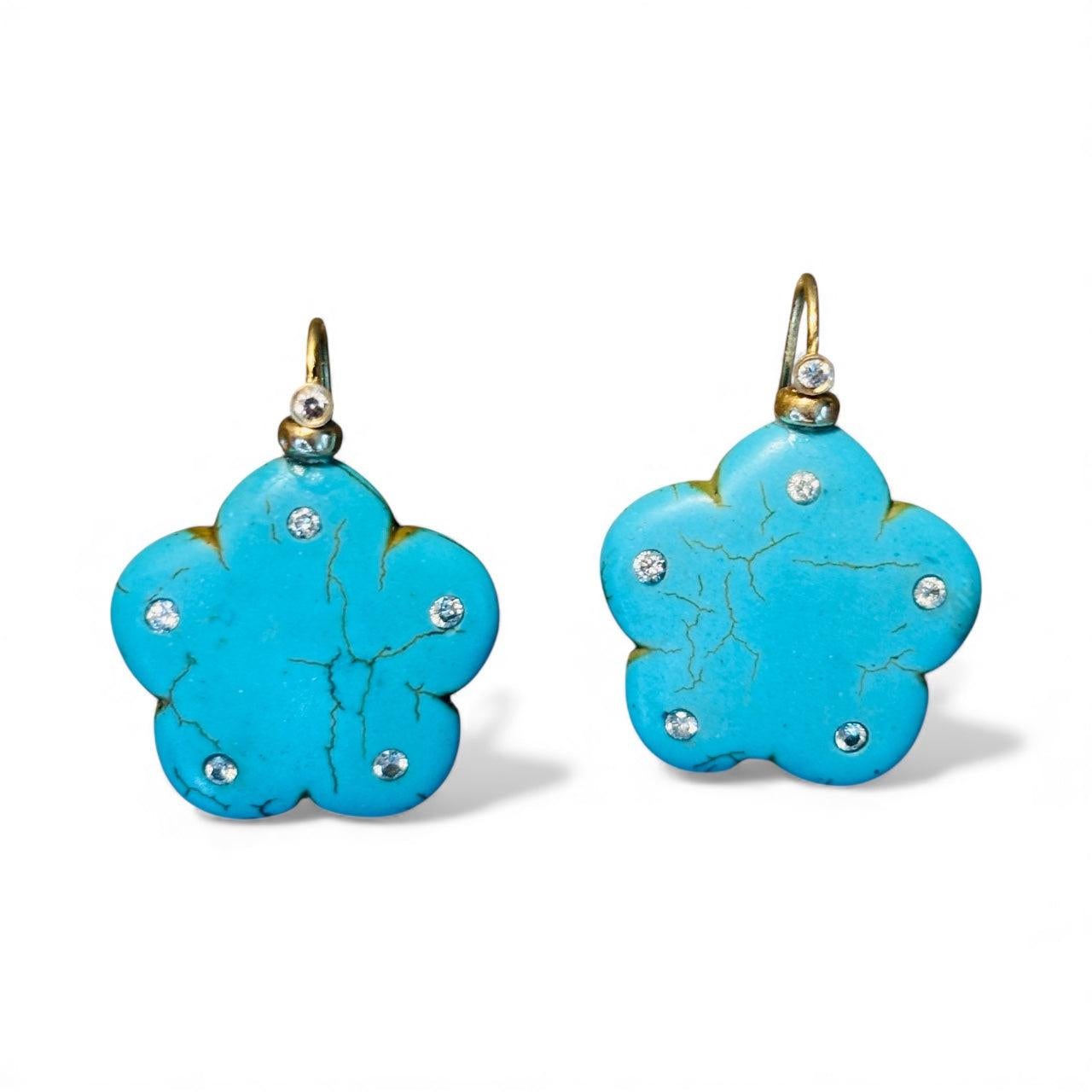 Orecchini con turchese, diamanti e oro 14k in vendita