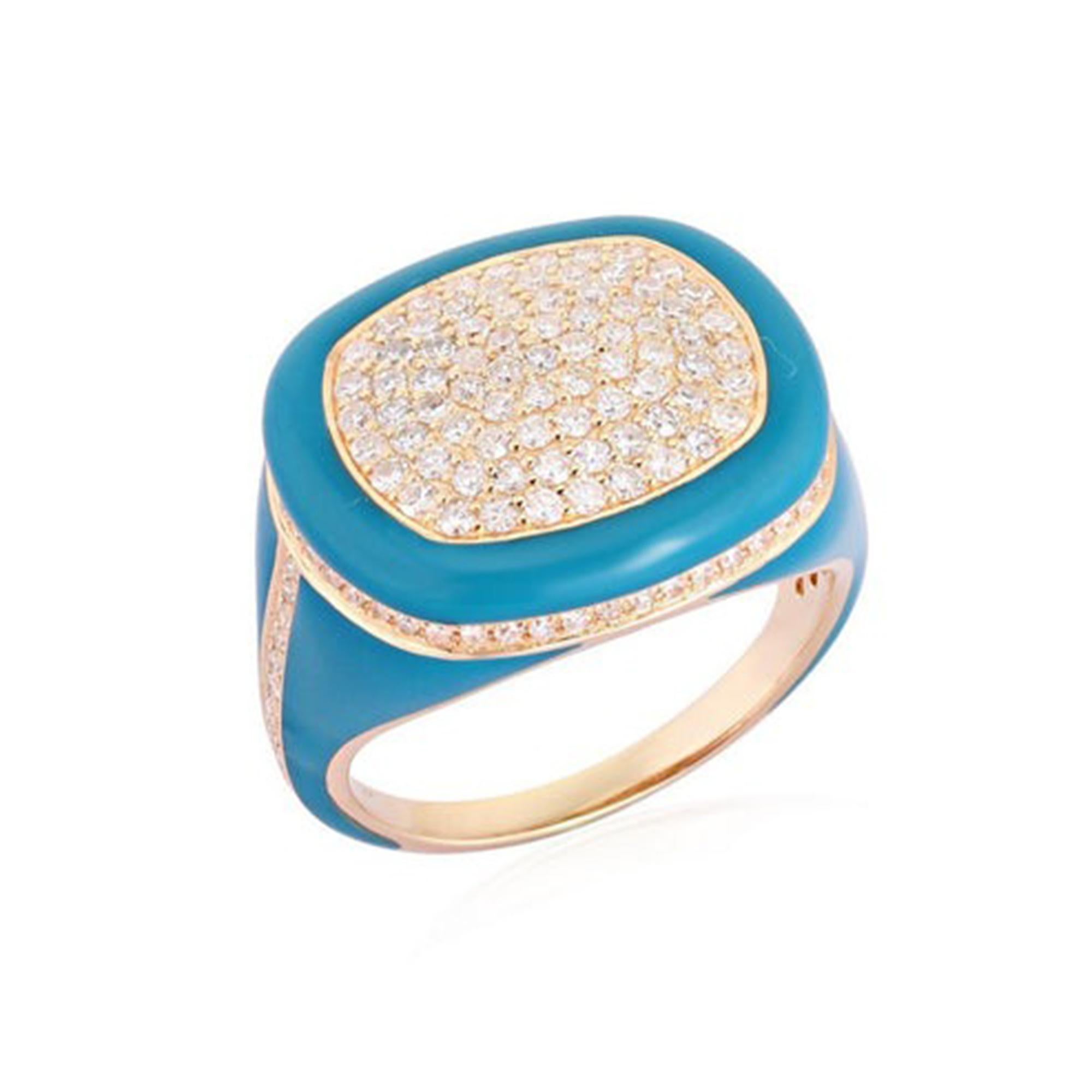 in vendita:  Anello con diamante turchese e smalto in oro giallo 14K (o 18k su richiesta) 4