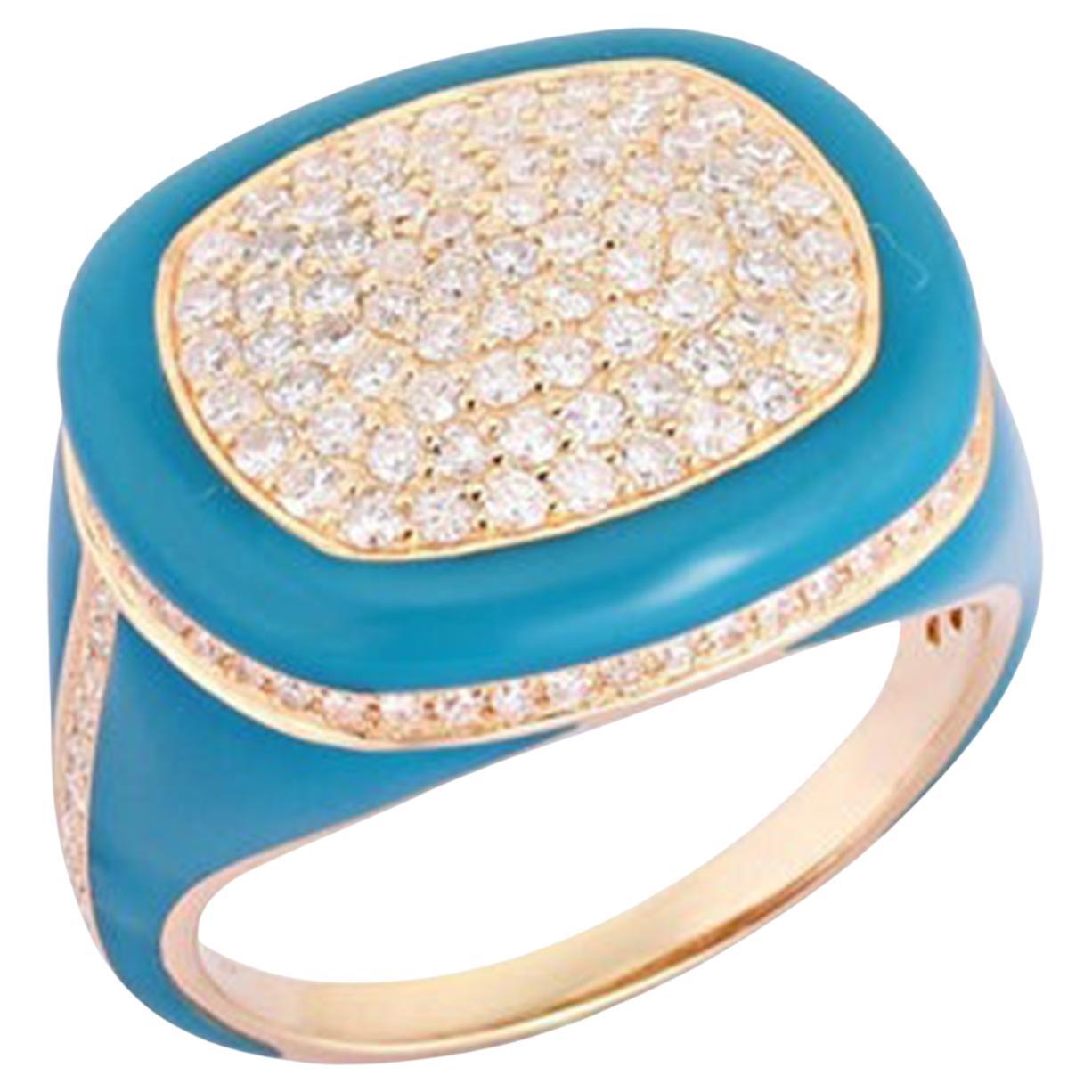 in vendita:  Anello con diamante turchese e smalto in oro giallo 14K (o 18k su richiesta)