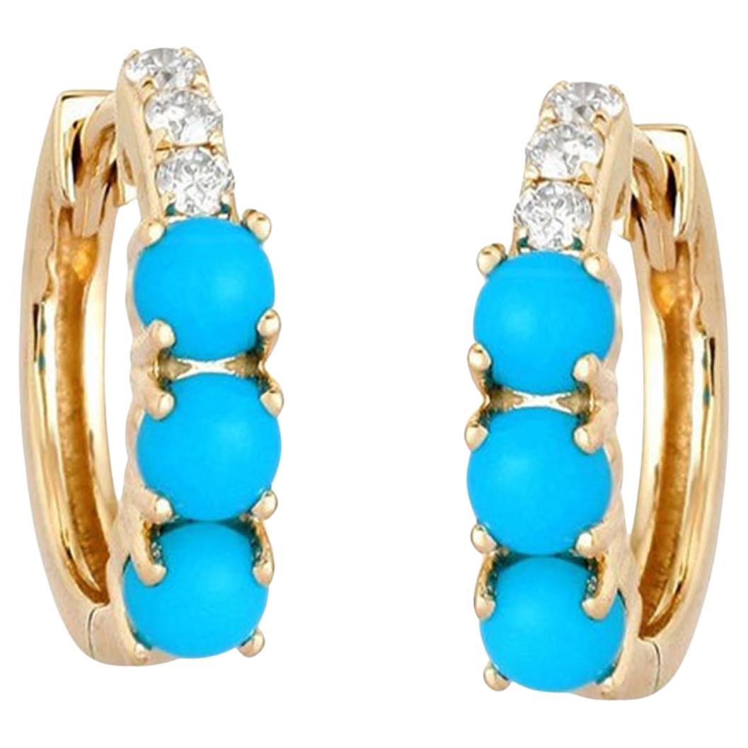Pendientes tipo «huggie» de oro amarillo de 14 quilates con turquesa de 0,7 ct y diamantes