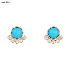1.04ct Turquoise & Diamond 14K Yellow Gold Stud Earrings