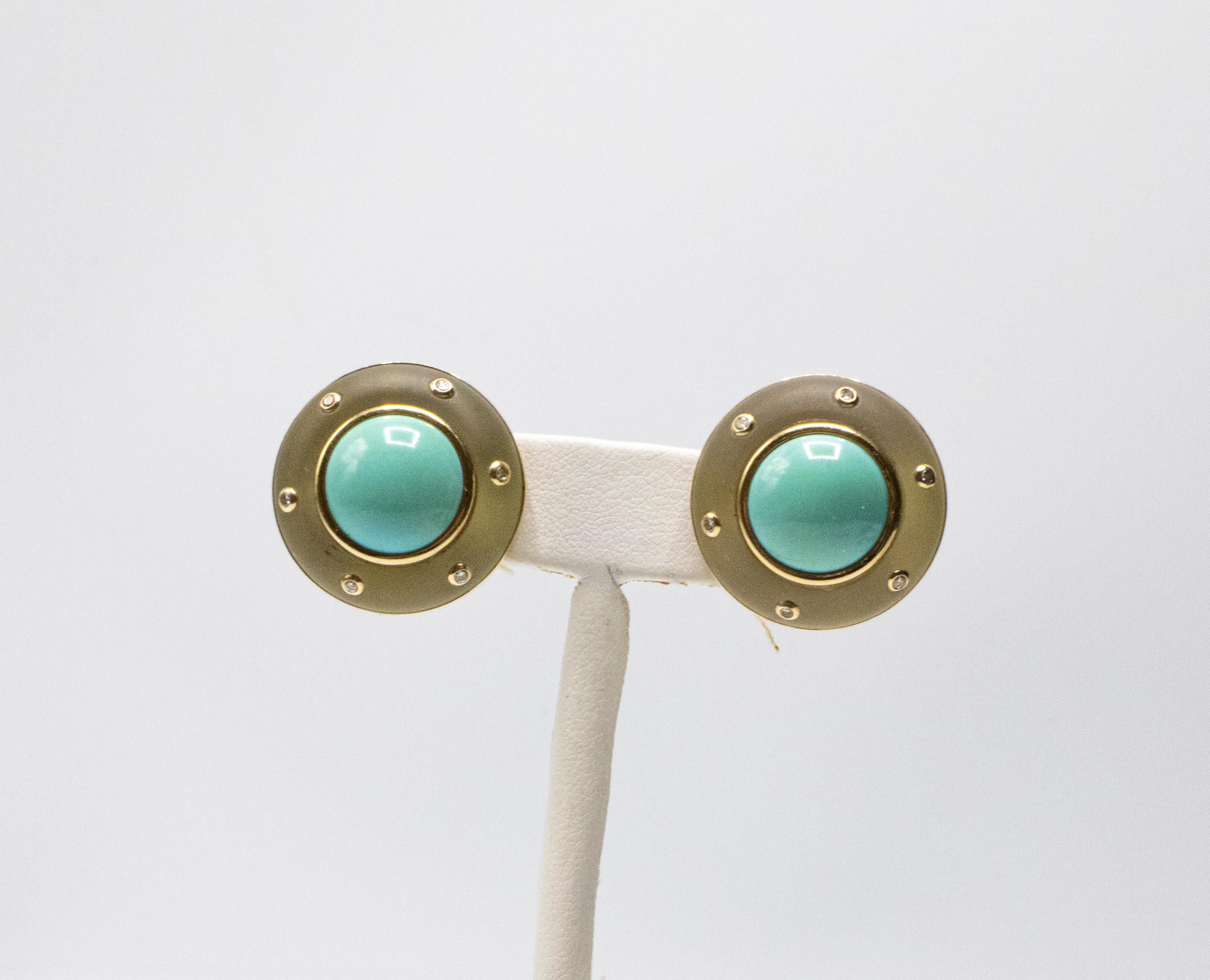 Modern Turquoise Diamond 14 Karat Gold Earrings For Sale