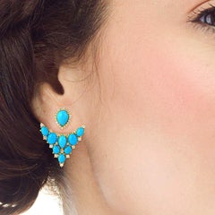 Turquoise Diamond 14 Karat Gold Ear Jacket Earrings