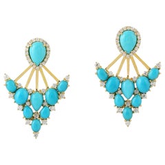 Boucles d'oreilles veste en or 18 carats avec turquoise et diamants