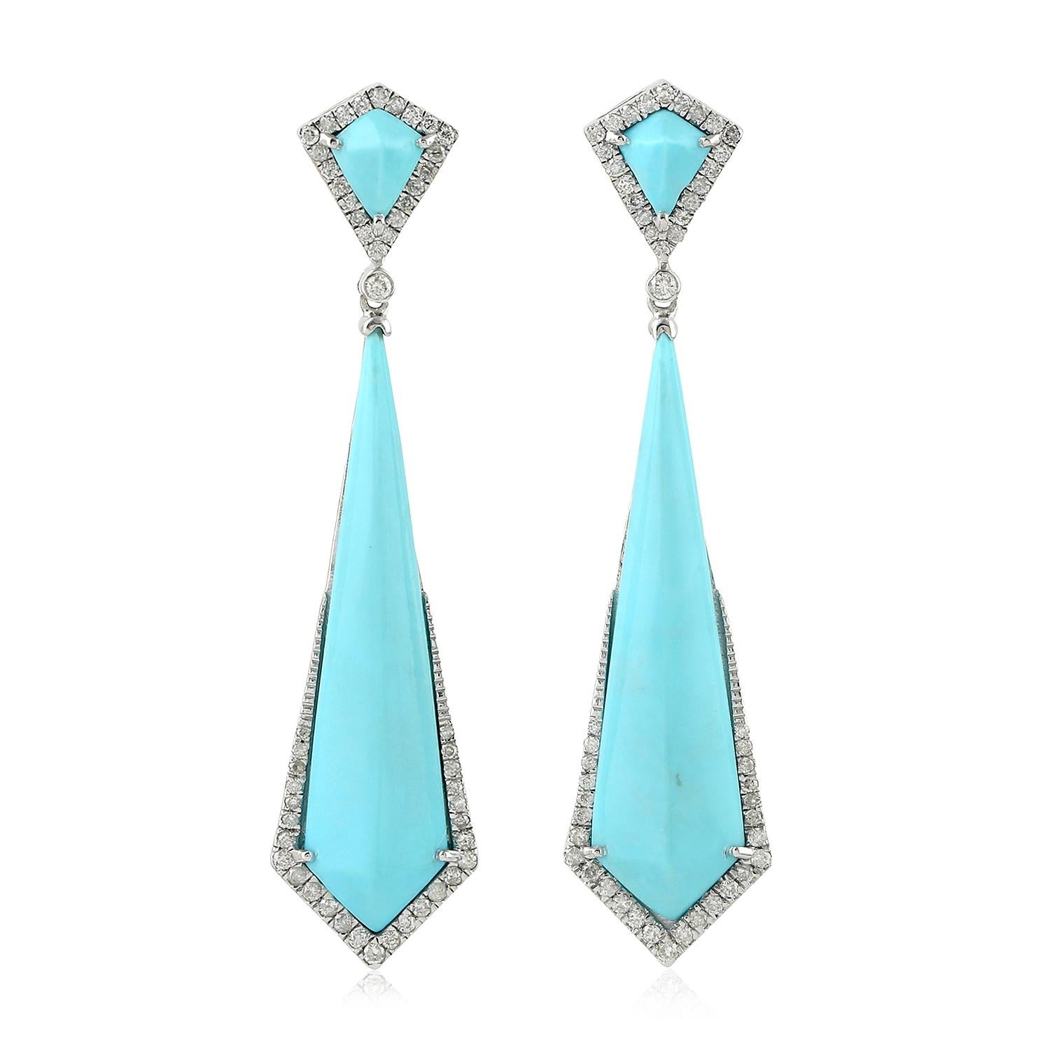 Contemporary Turquoise Diamond 18 Karat Gold Earrings For Sale