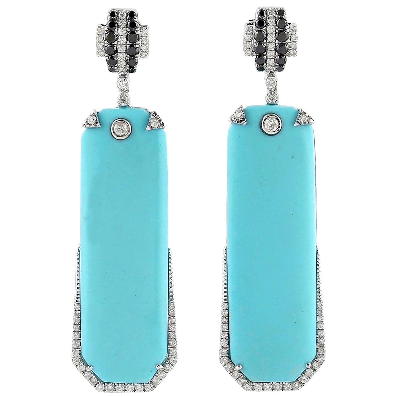 Boucles d'oreilles en or 18 carats avec turquoise et diamants