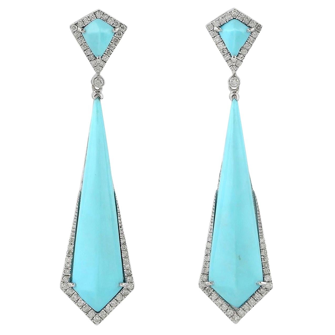 Turquoise Diamond 18 Karat Gold Earrings