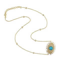 Turquoise Diamond 18 Karat Gold Evil Eye Necklace