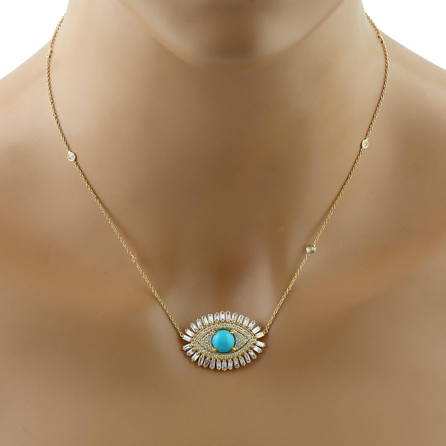 Türkis-Diamant-Halskette aus 18 Karat Gold mit bösen Augen (Zeitgenössisch) im Angebot