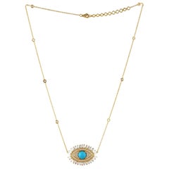 Turquoise Diamond 18 Karat Gold Evil Eye Necklace