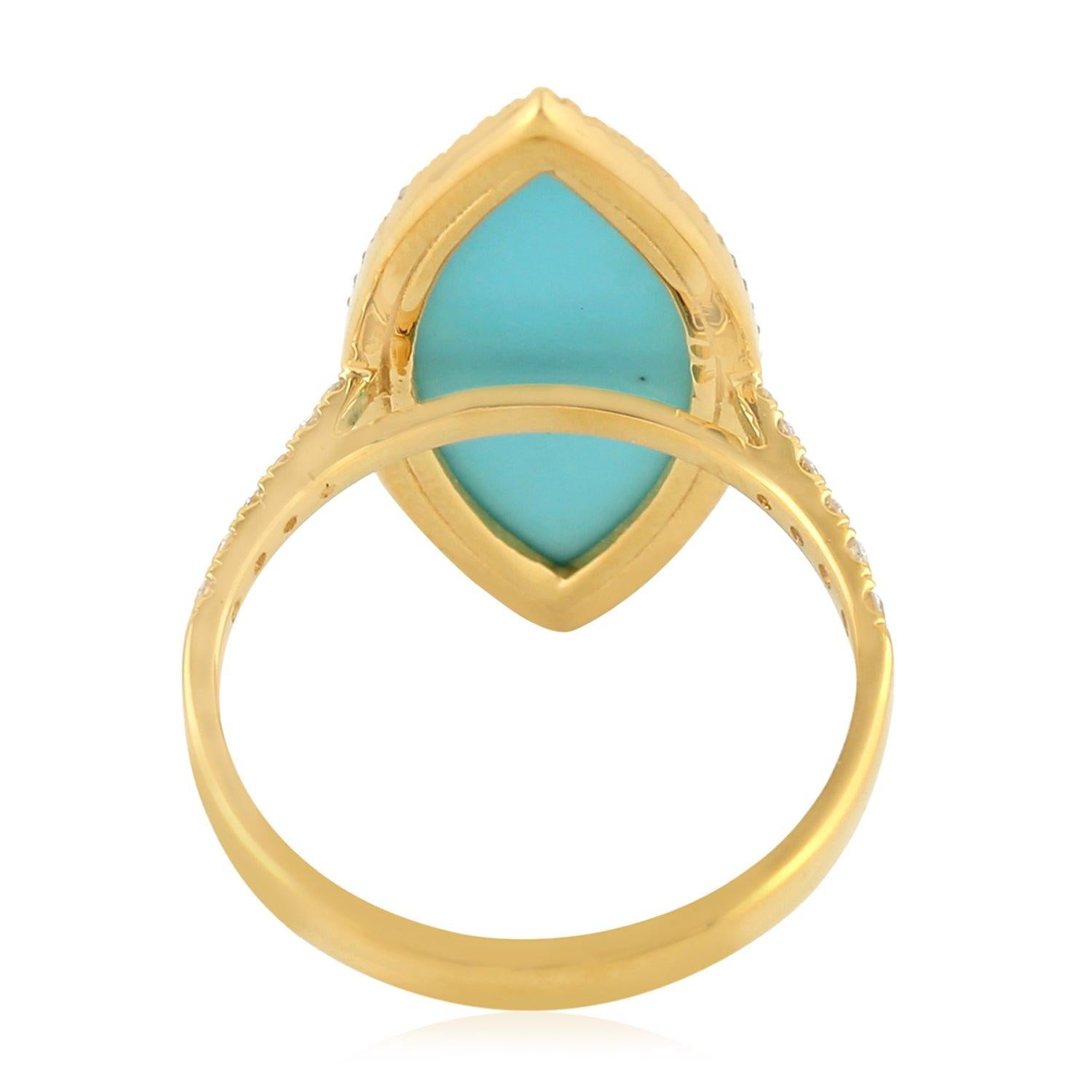 Im Angebot: Türkis-Diamant-Ring aus 14 Karat Gold () 3