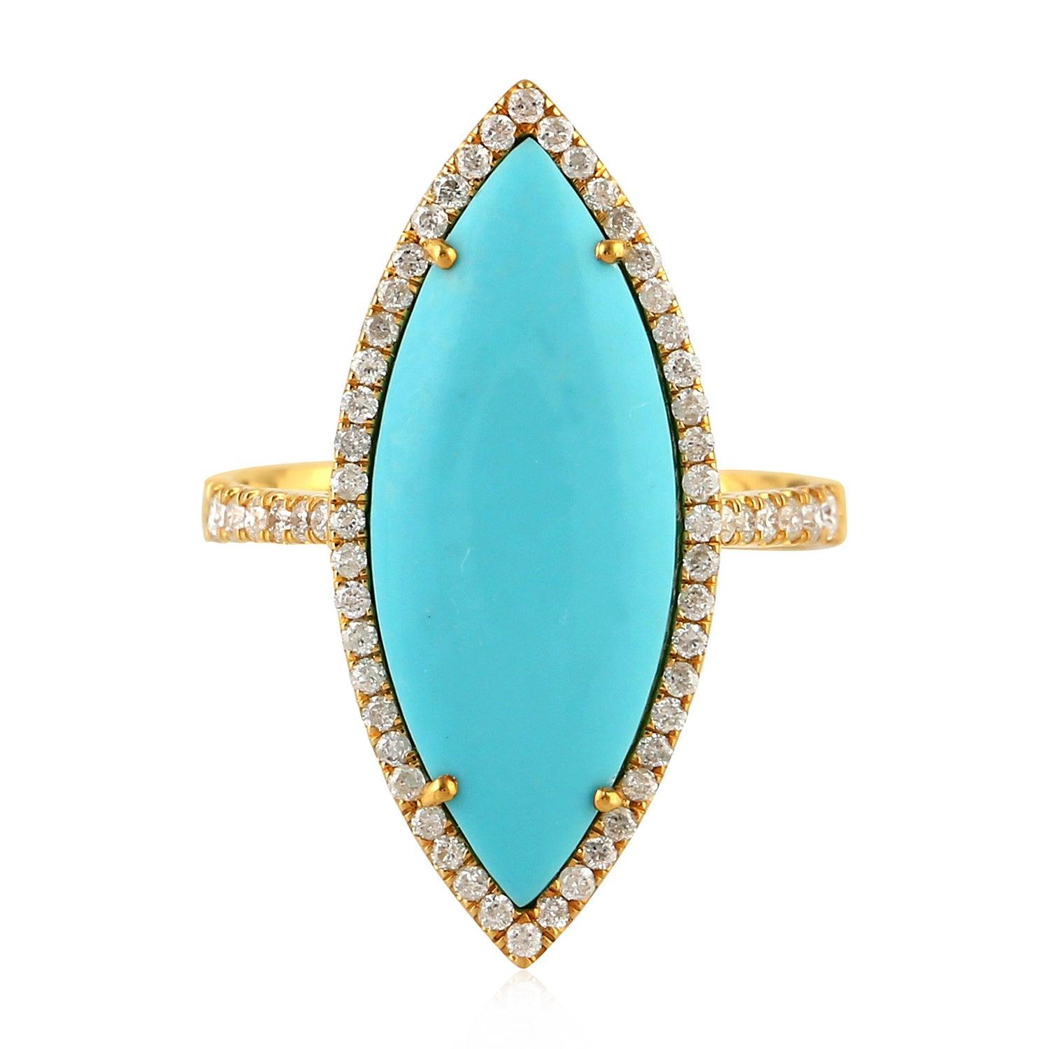 For Sale:  Turquoise Diamond 14 Karat Gold Ring 4