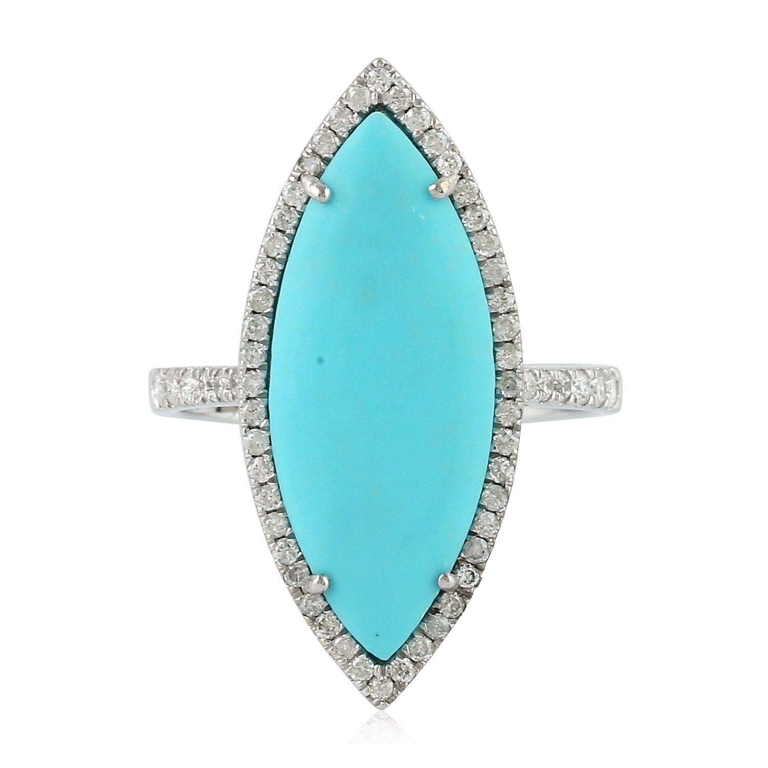 For Sale:  Turquoise Diamond 14 Karat Gold Ring 5