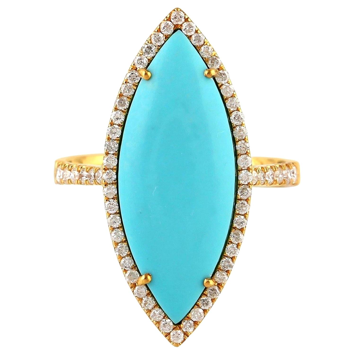 For Sale:  Turquoise Diamond 14 Karat Gold Ring