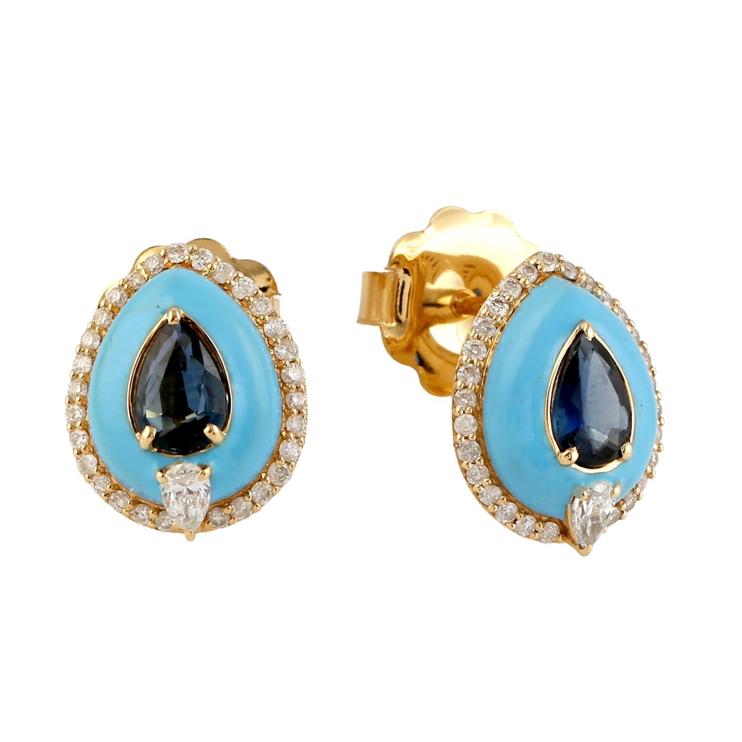 Handcrafted from 14-karat gold, these beautiful stud earrings are set with .98 carats turquoise, 
.47 carats of sparkling diamonds.

FOLLOW  MEGHNA JEWELS storefront to view the latest collection & exclusive pieces.  Meghna Jewels is proudly rated