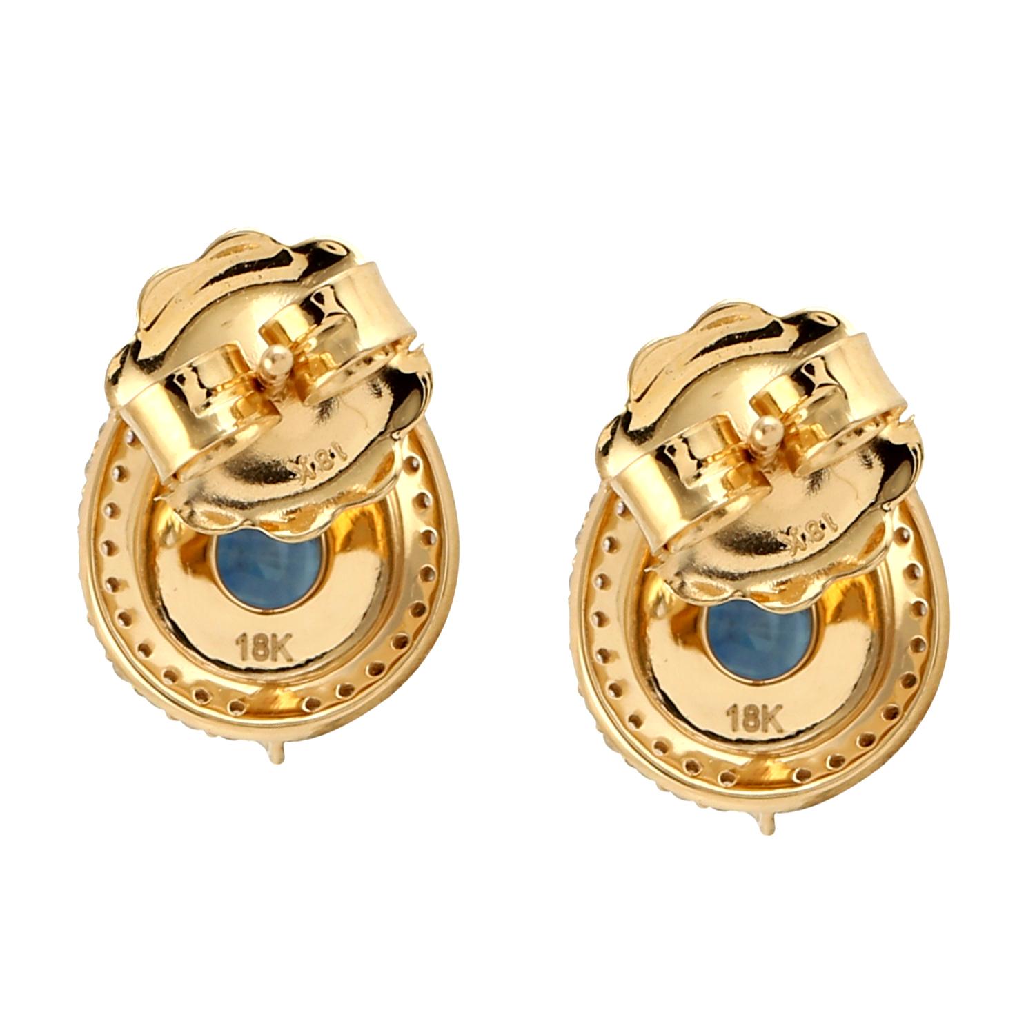 Moderne Clous d'oreilles en or 14 carats avec turquoise et diamants en vente