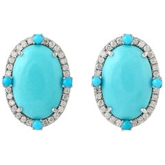 Meghna Jewels Turquoise Diamond 14 Karat Gold Stud Earrings