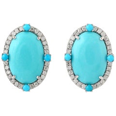 Clous d'oreilles en or 18 carats avec turquoise et diamants