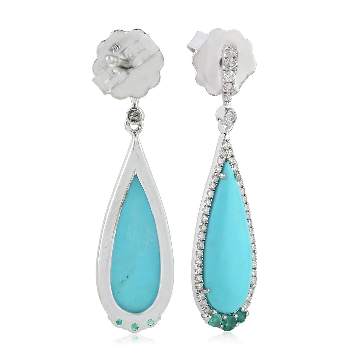 Contemporary Turquoise Diamond 18 Karat White Gold Earrings For Sale