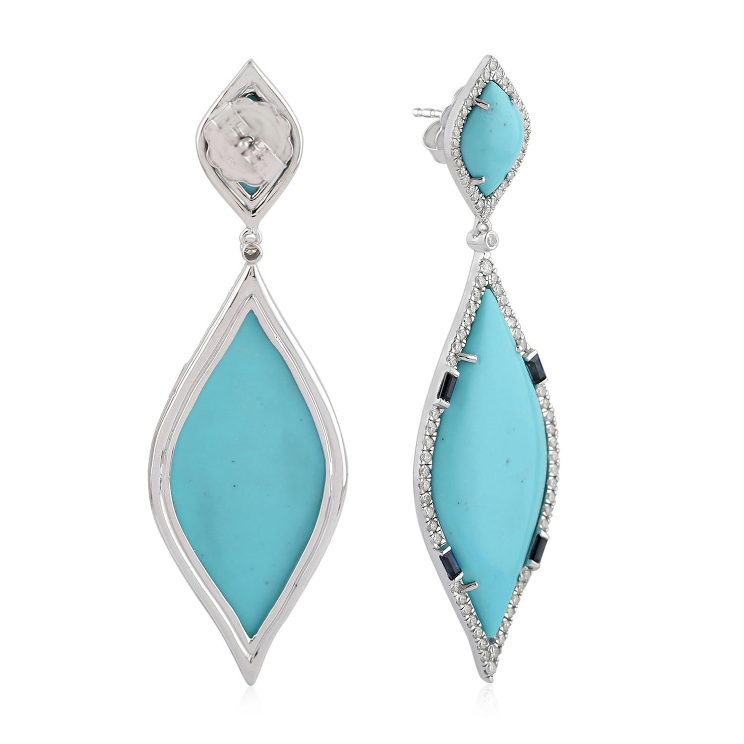 white gold and turquoise earrings