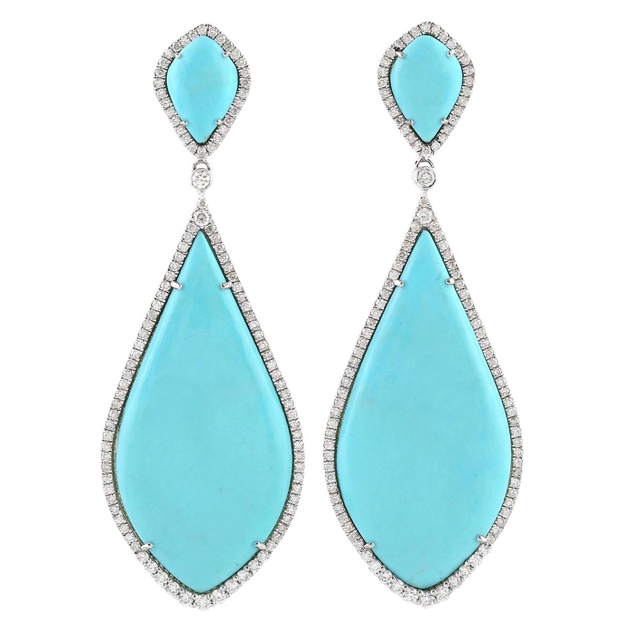 Turquoise Diamond 18 Karat White Gold Earrings