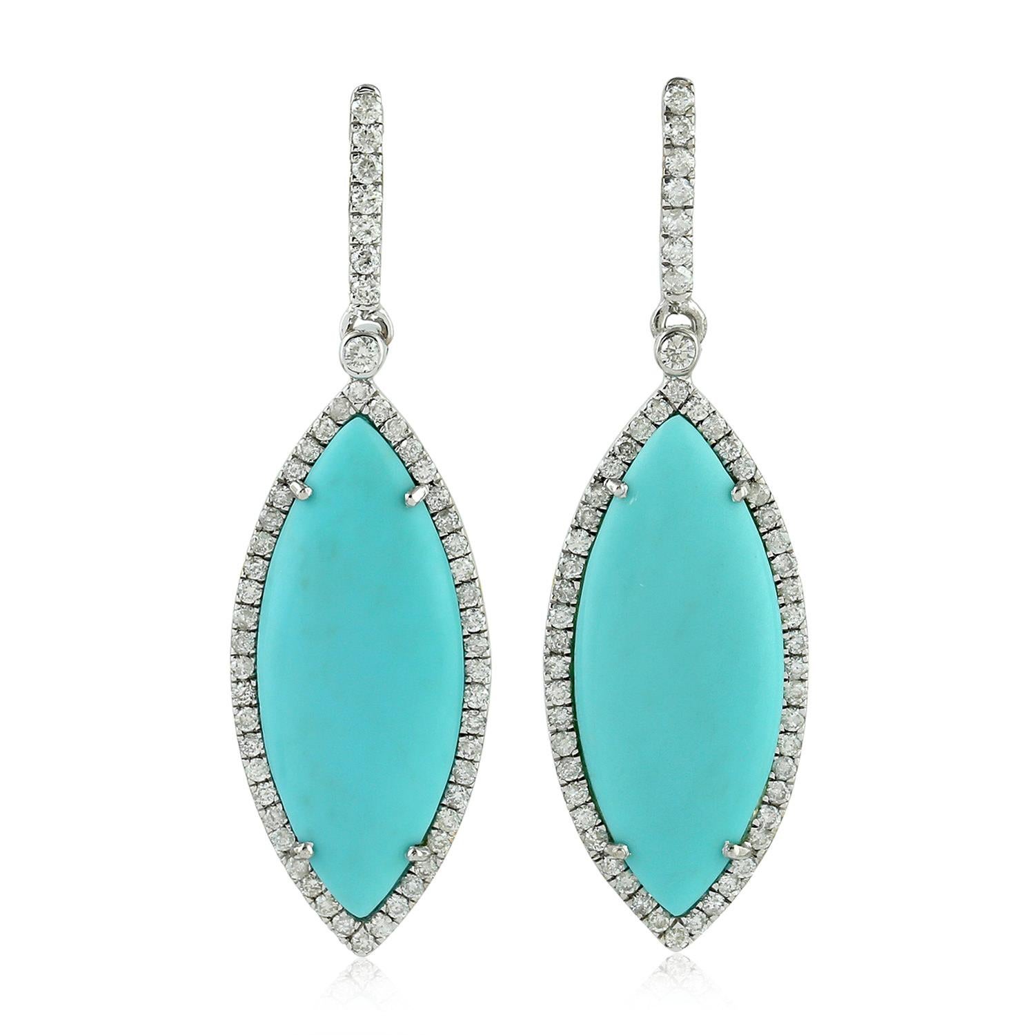 Marquise Cut Turquoise Diamond 18 Karat White Gold Marquise Earrings For Sale