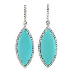 Turquoise Diamond 18 Karat White Gold Marquise Earrings