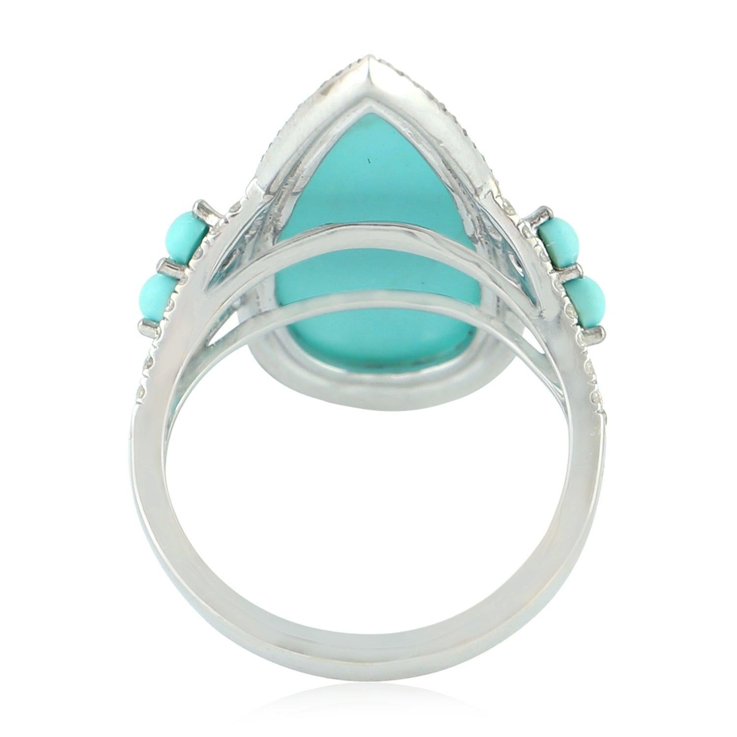 Im Angebot: Türkis-Diamant-Ring aus 18 Karat Weißgold () 3