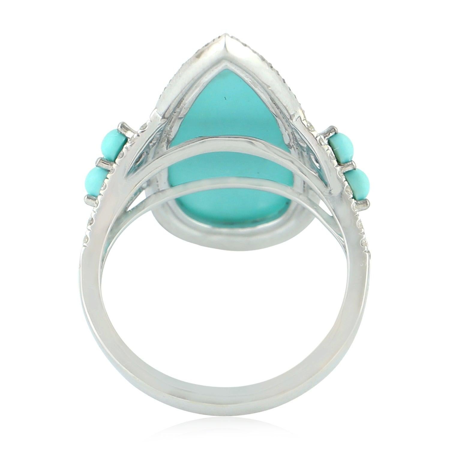 For Sale:  Turquoise Diamond 18 Karat White Gold Ring 3