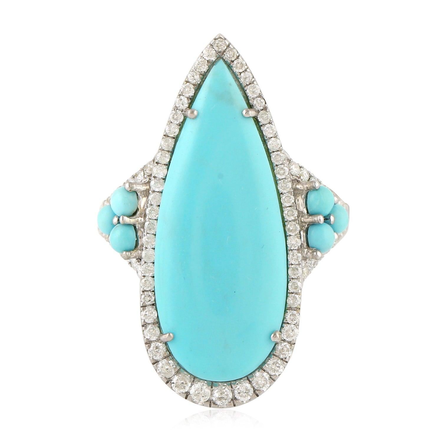 For Sale:  Turquoise Diamond 18 Karat White Gold Ring 4