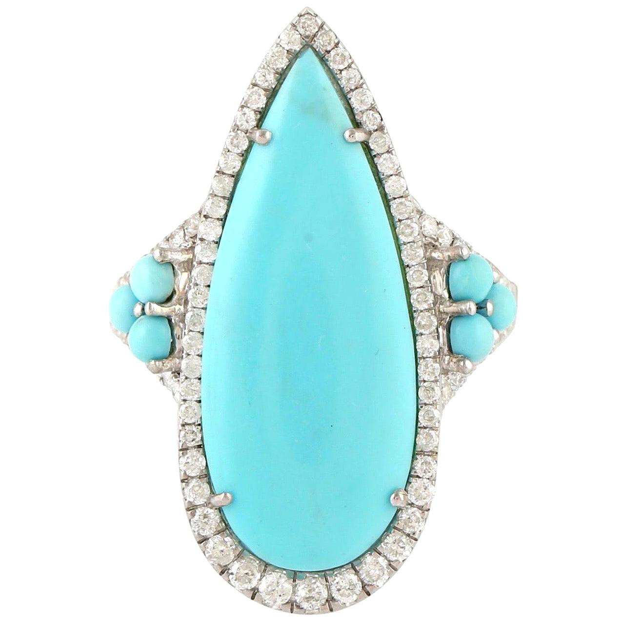 For Sale:  Turquoise Diamond 18 Karat White Gold Ring