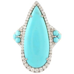 Bague en or blanc 18 carats avec turquoise et diamants