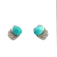 Boucles d'oreilles exclusives en or blanc 18K avec turquoise et diamant
