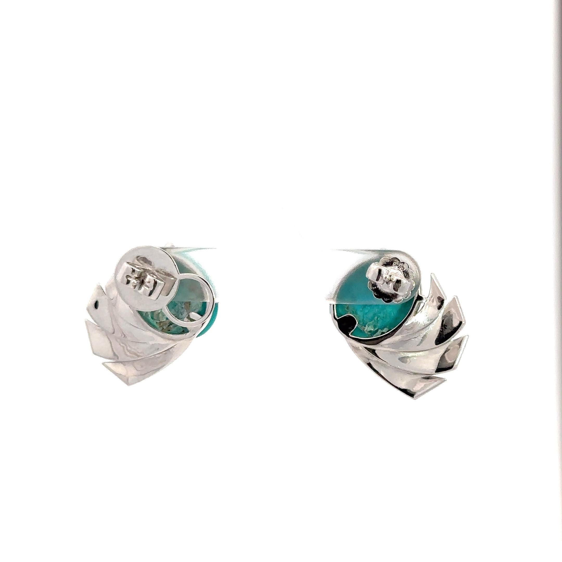 Turquoise Diamond 18K White Gold Exclusive Studs Earrings In New Condition For Sale In Montreux, CH