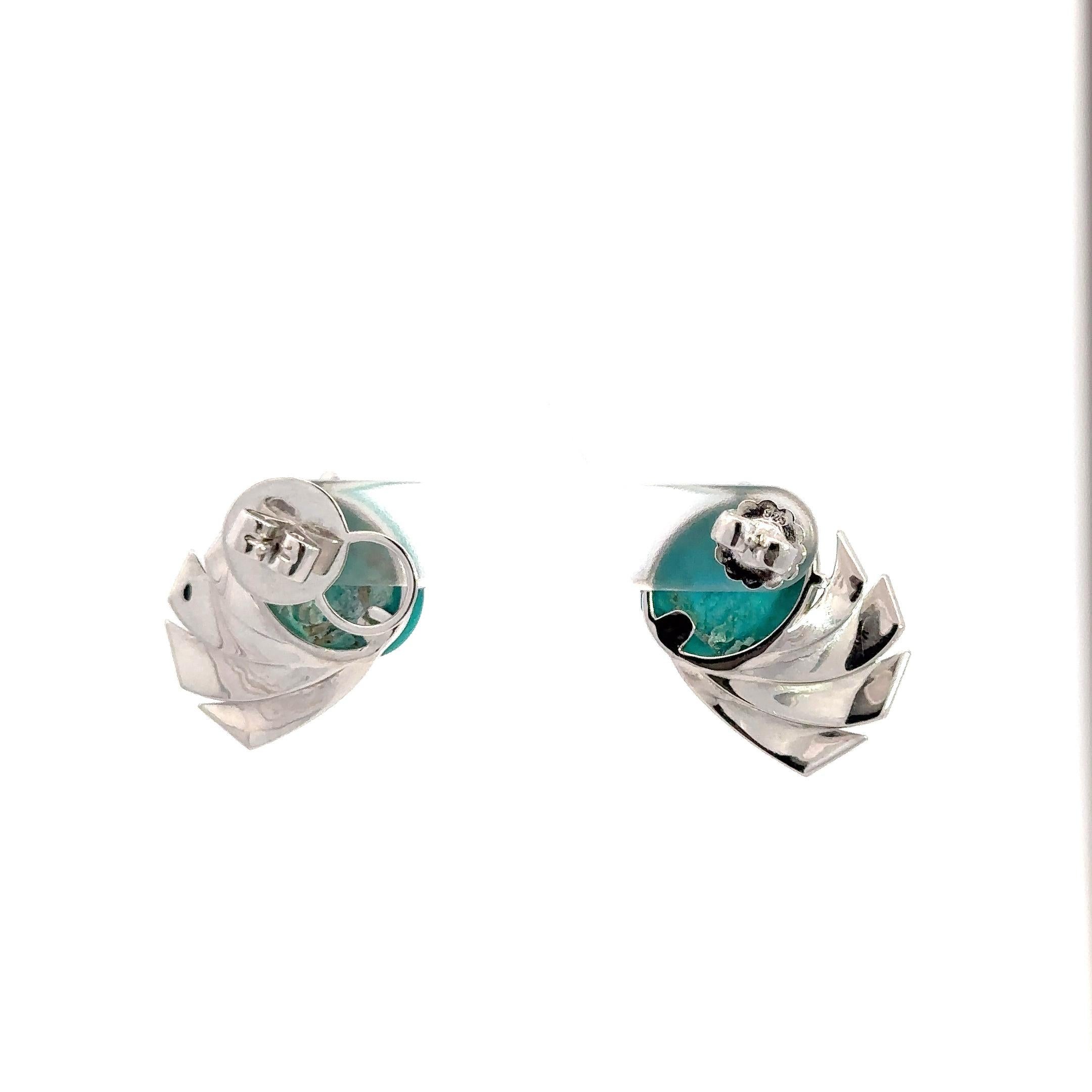 Turquoise Diamond 18K White Gold Exclusive Studs Earrings In New Condition For Sale In Genève, GE