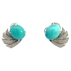 Turquoise Diamond 18K White Gold Exclusive Studs Earrings