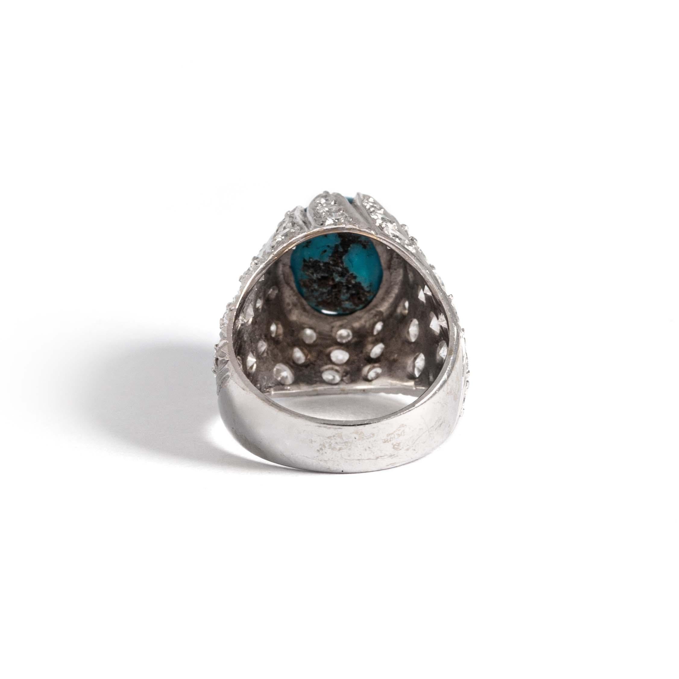 Women's or Men's Turquoise Diamond 18Karat  White Gold Ring