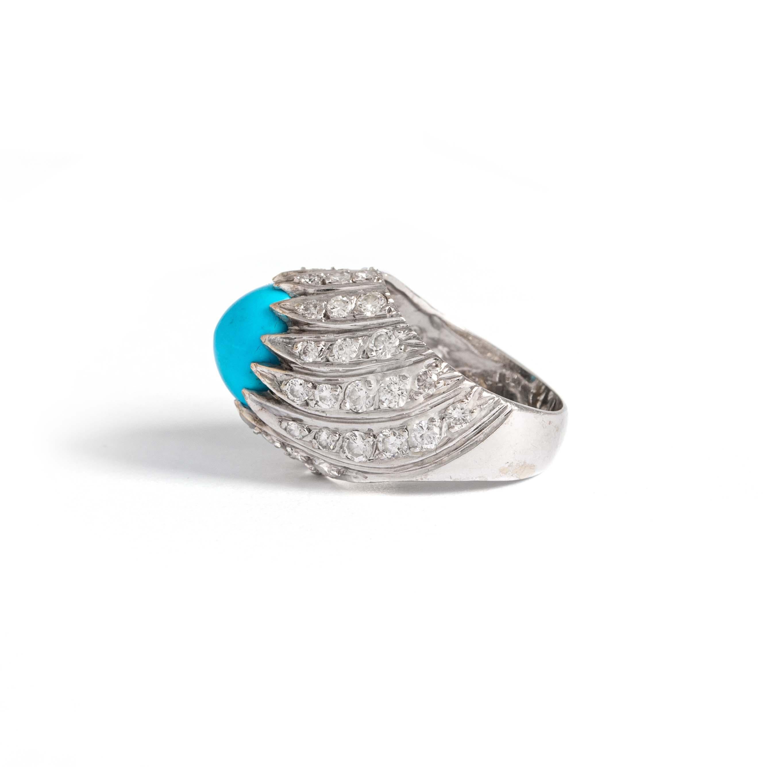 Turquoise Diamant 18Karat  Bague en or blanc en vente 1