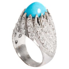 Turquoise Diamant 18Karat  Bague en or blanc
