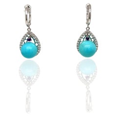 Turquoise, Diamond and Amethyst Drop Earrings