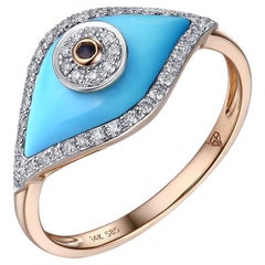 Bague Evil Eye en or rose 14 carats, turquoise, diamant et saphir